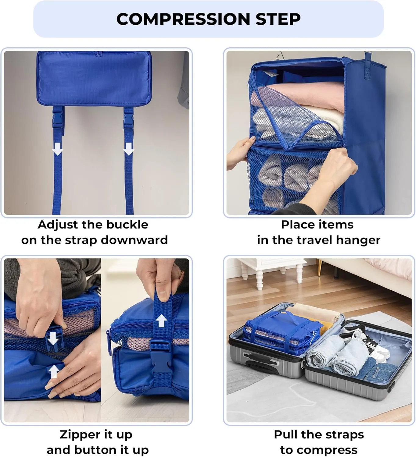 GRANNY SAYS Hanging Packing Cubes for Travel, Large Portable Hanging Suitcase Organizer, Foldable Compression Luggage Organizer Bags for Clothes, Carry on Closet Suitcase, XL-Blue Travel Shelves