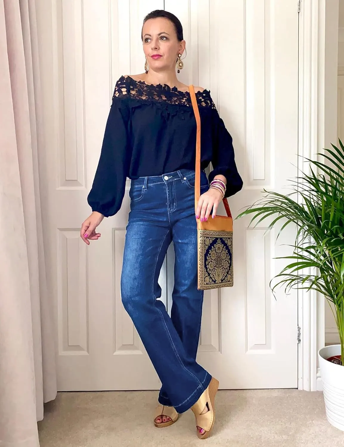 GRAPENT Womens Flare Jeans High Waisted Wide Leg Baggy Jean for Women Stretch Denim Pants