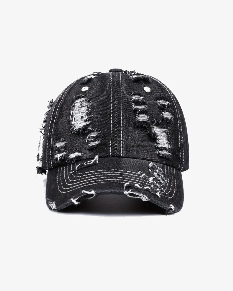 Grey Distressed Denim Vintage Cap  - C0209