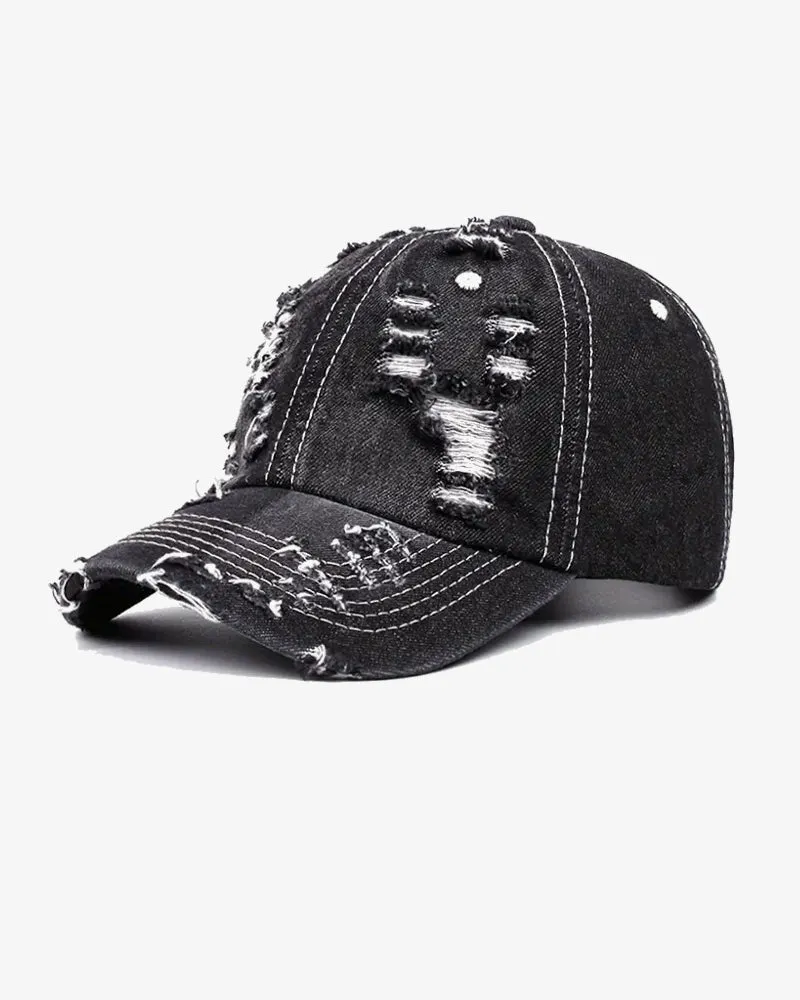 Grey Distressed Denim Vintage Cap  - C0209