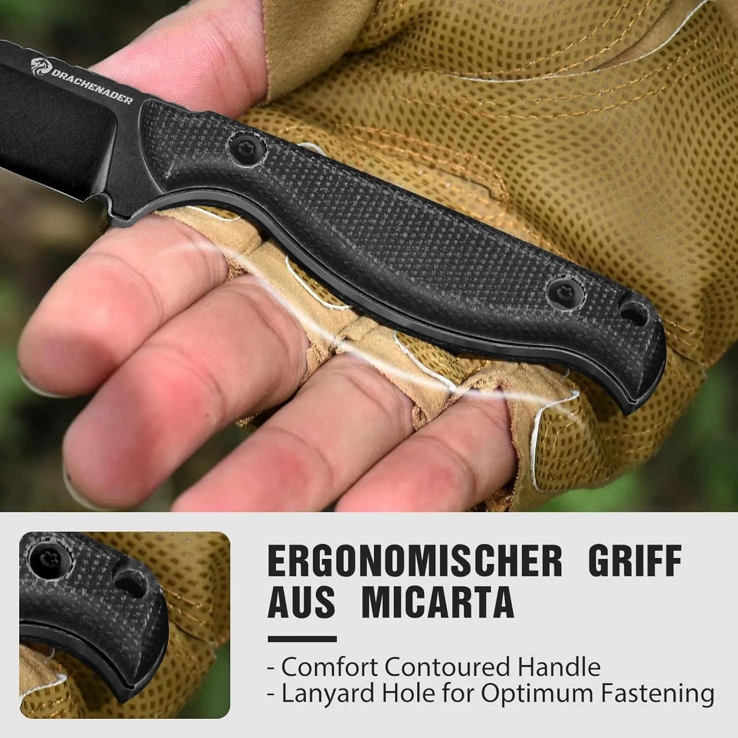 GT3 EDC 7" Small Fixed Blade Knife with Kydex Sheath, Neck Tactical Knife with 2.95" Blade, Full Tang, with Pocket Clip, Micarta Handle, Full Black