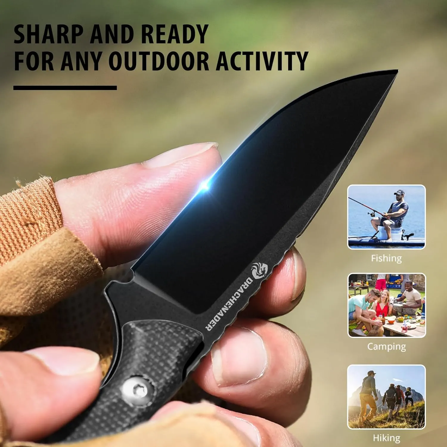 GT3 EDC 7" Small Fixed Blade Knife with Kydex Sheath, Neck Tactical Knife with 2.95" Blade, Full Tang, with Pocket Clip, Micarta Handle, Full Black
