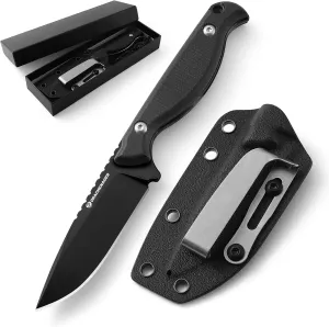 GT3 EDC 7" Small Fixed Blade Knife with Kydex Sheath, Neck Tactical Knife with 2.95" Blade, Full Tang, with Pocket Clip, Micarta Handle, Full Black