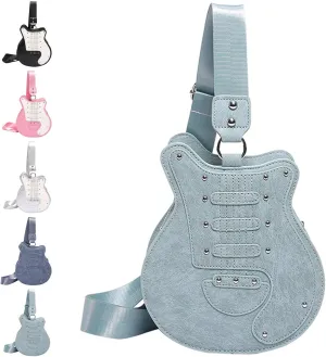 Guitar Shaped Shoulder Bag for Women, Fashion Rock Music Crossbody Bag, Cute Rivet Creative Handbag