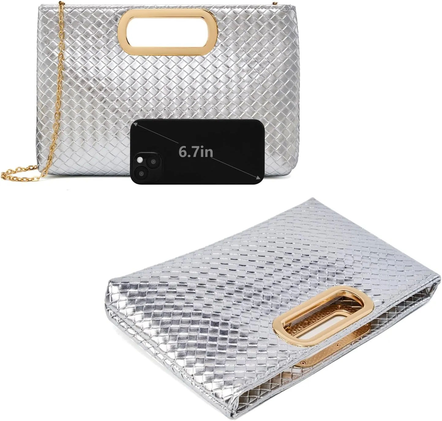 Gurina Woven Texture PU Clutch Purse for Women - Sleek Evening Bag, Perfect for Formal Events, Weddings & Cocktail Parties