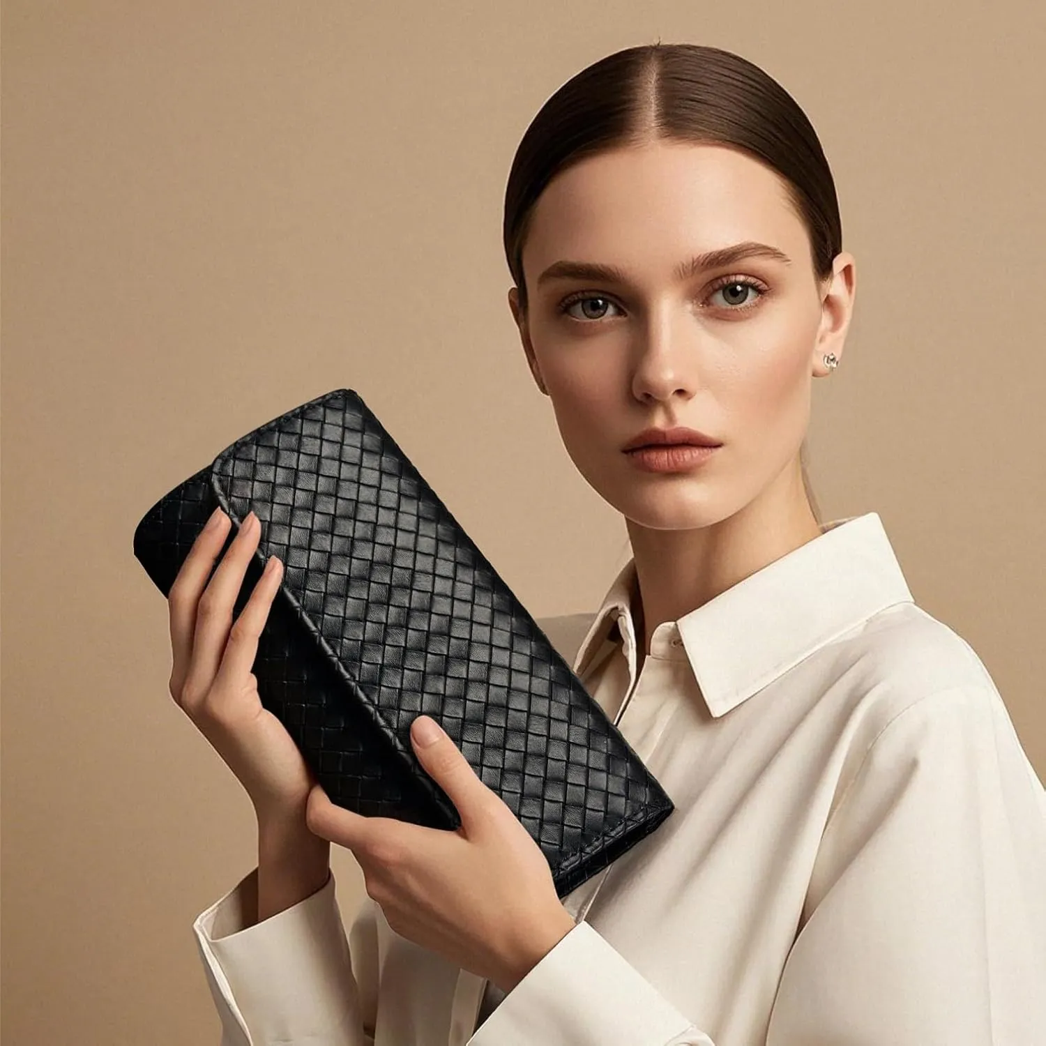 Gurina Woven Texture PU Clutch Purse for Women - Sleek Evening Bag, Perfect for Formal Events, Weddings & Cocktail Parties