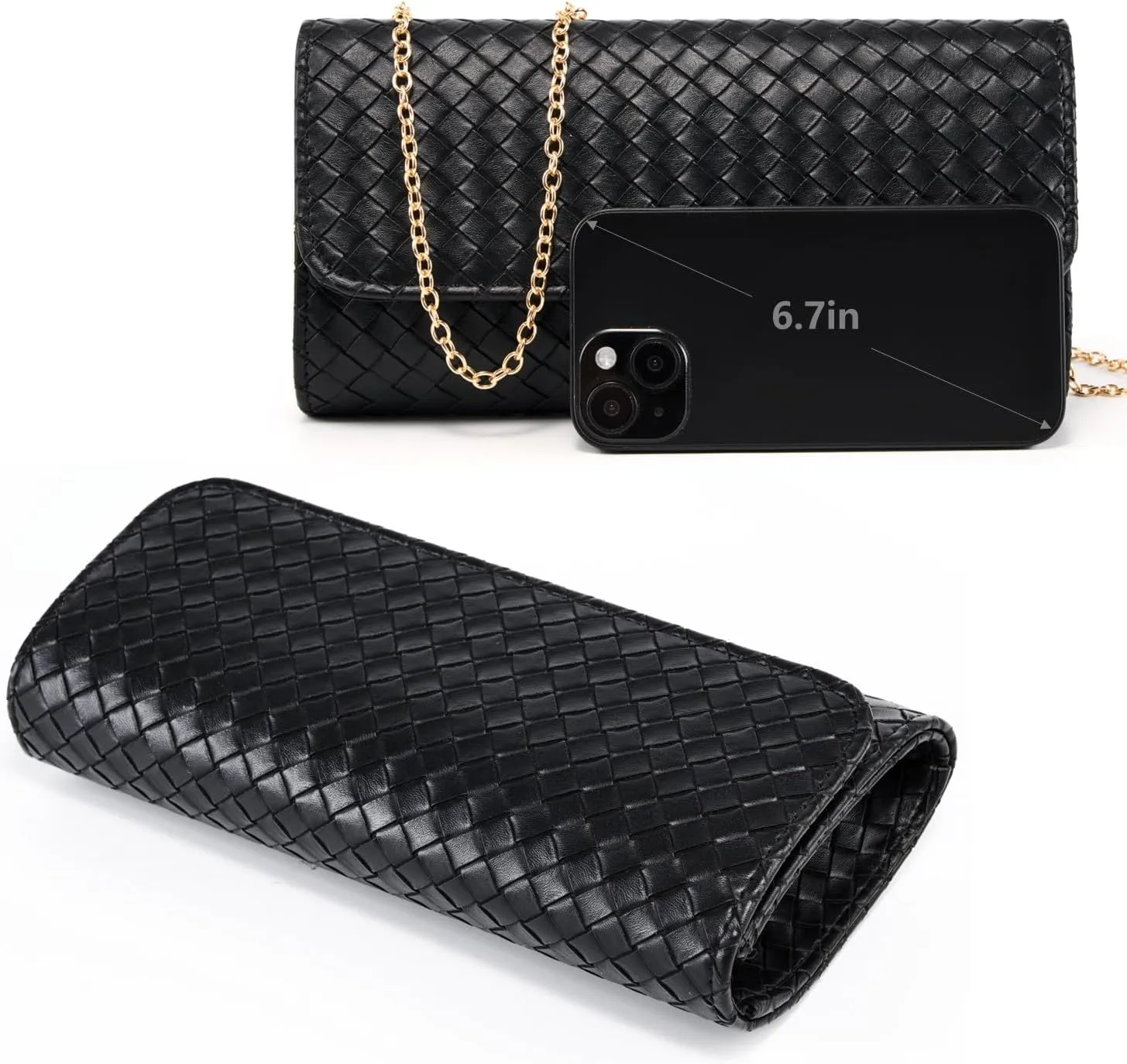 Gurina Woven Texture PU Clutch Purse for Women - Sleek Evening Bag, Perfect for Formal Events, Weddings & Cocktail Parties