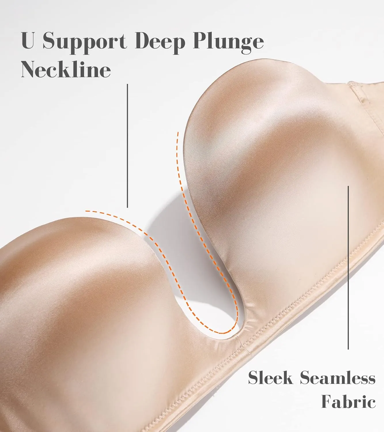 HACI Plunge Deep U Strapless Bra Push Up Demi Everyday Seamless Underwire