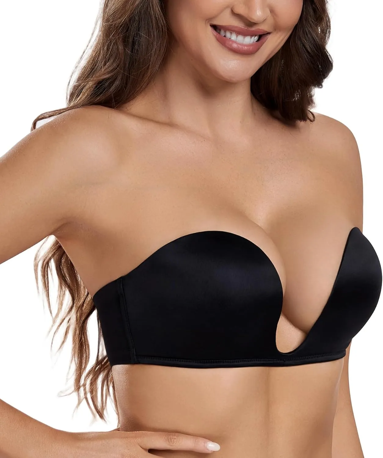HACI Plunge Deep U Strapless Bra Push Up Demi Everyday Seamless Underwire