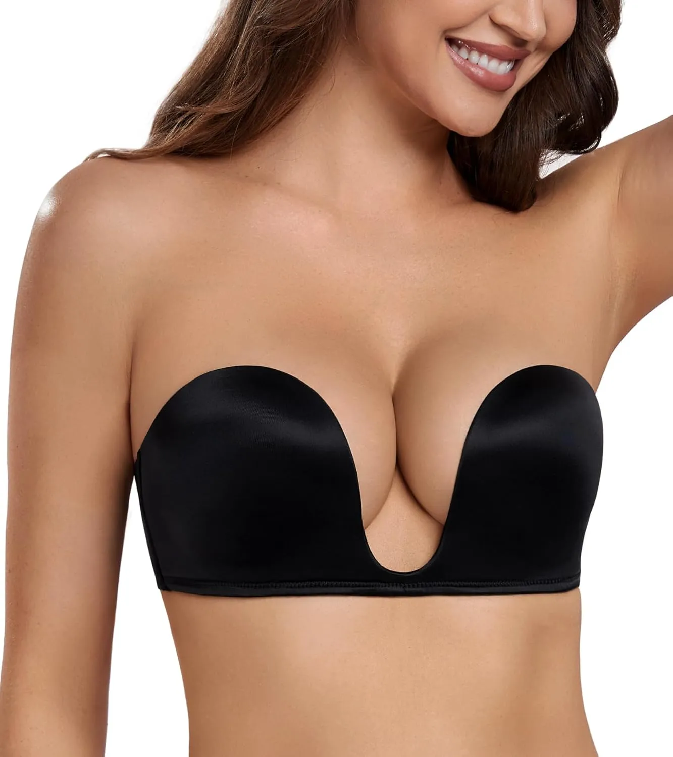 HACI Plunge Deep U Strapless Bra Push Up Demi Everyday Seamless Underwire
