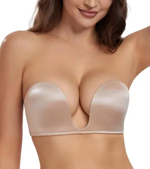 HACI Plunge Deep U Strapless Bra Push Up Demi Everyday Seamless Underwire
