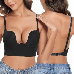HACI Plunge U Neckline Backless Bra Push Up Deep V Padded Low Cut for Support