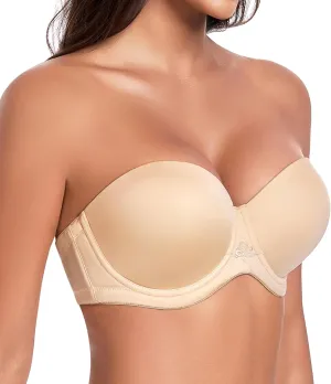 HACI Women's Strapless Bra Full Figure Coverage Contour Underwire Plus Size Red Carpet