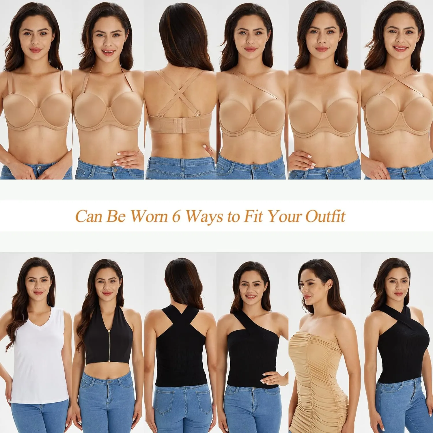 HACI Women's Strapless Bra Full Figure Coverage Contour Underwire Plus Size Red Carpet