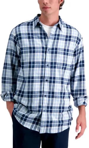Haggar Men's Long Sleeve Brushed Cotton Plaid Flannel Button Down Shirt