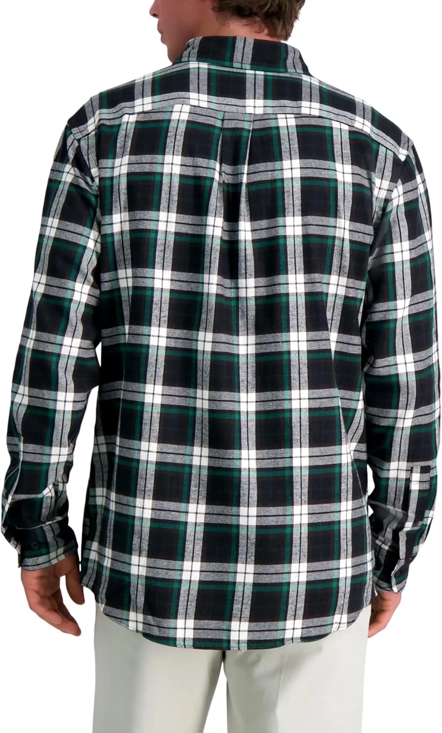 Haggar Men's Long Sleeve Brushed Cotton Plaid Flannel Button Down Shirt