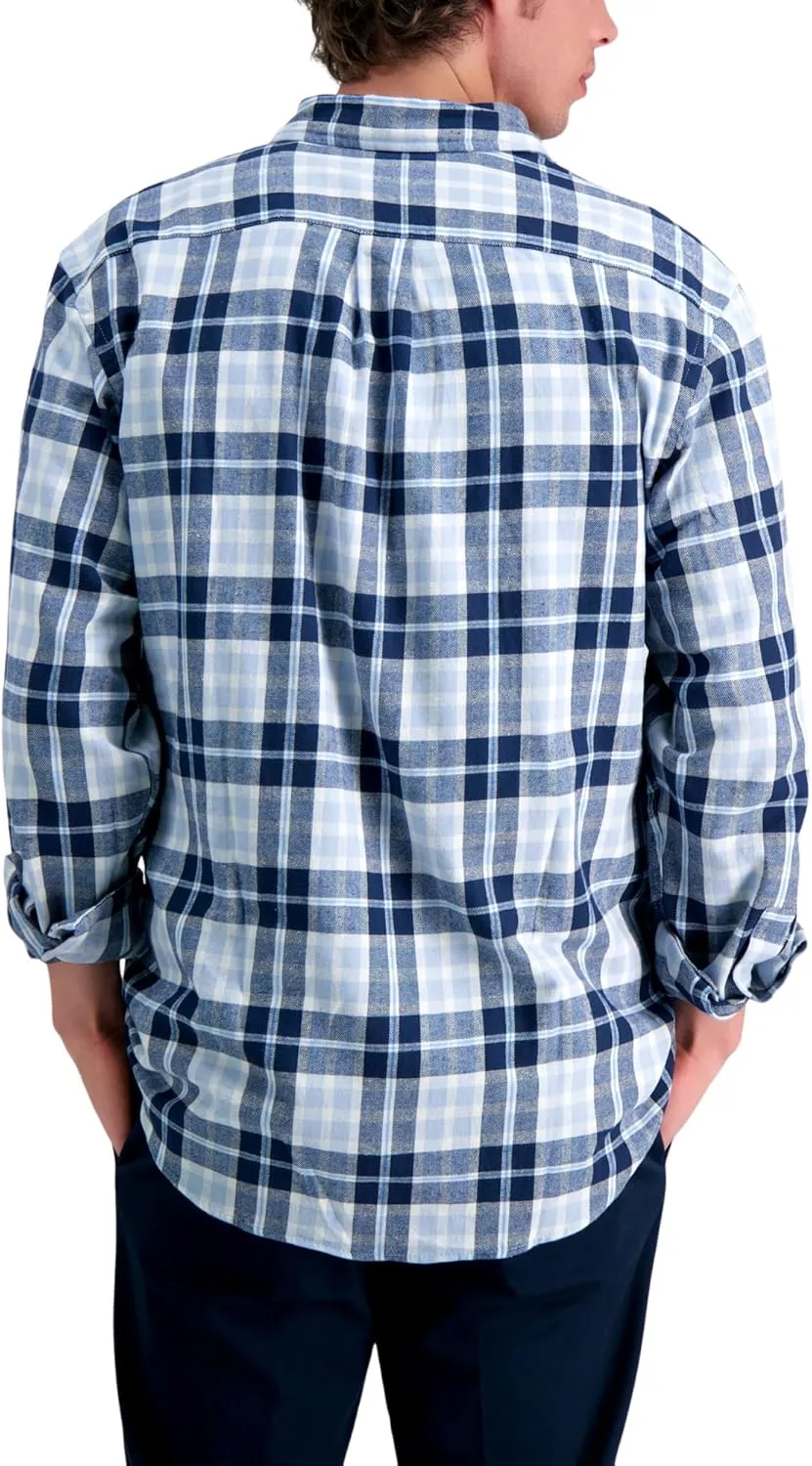 Haggar Men's Long Sleeve Brushed Cotton Plaid Flannel Button Down Shirt