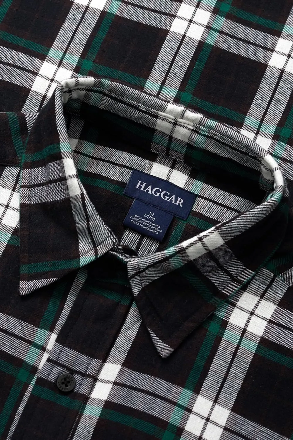 Haggar Men's Long Sleeve Brushed Cotton Plaid Flannel Button Down Shirt