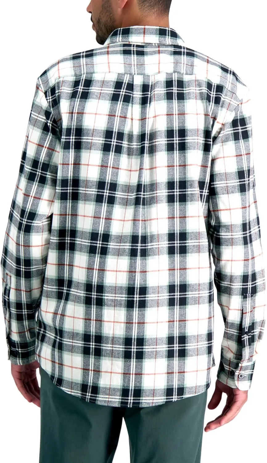 Haggar Men's Long Sleeve Brushed Cotton Plaid Flannel Button Down Shirt