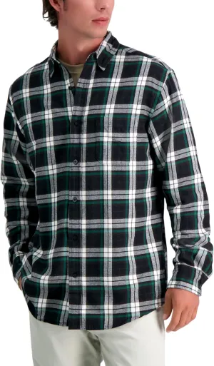 Haggar Men's Long Sleeve Brushed Cotton Plaid Flannel Button Down Shirt
