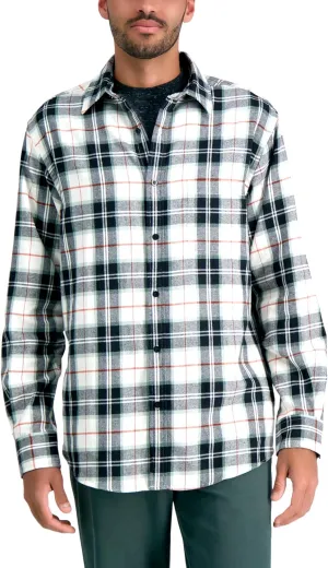 Haggar Men's Long Sleeve Brushed Cotton Plaid Flannel Button Down Shirt