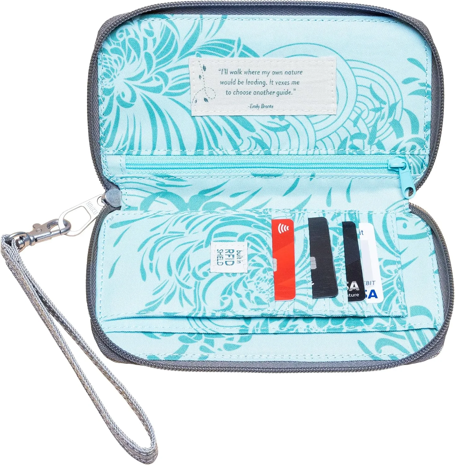 HAIKU Intrepid Wristlet, Clutch Wallet, Zip Around RFID-Blocking Credit Card and ID Holder, Hand Purse, Gray Poplar