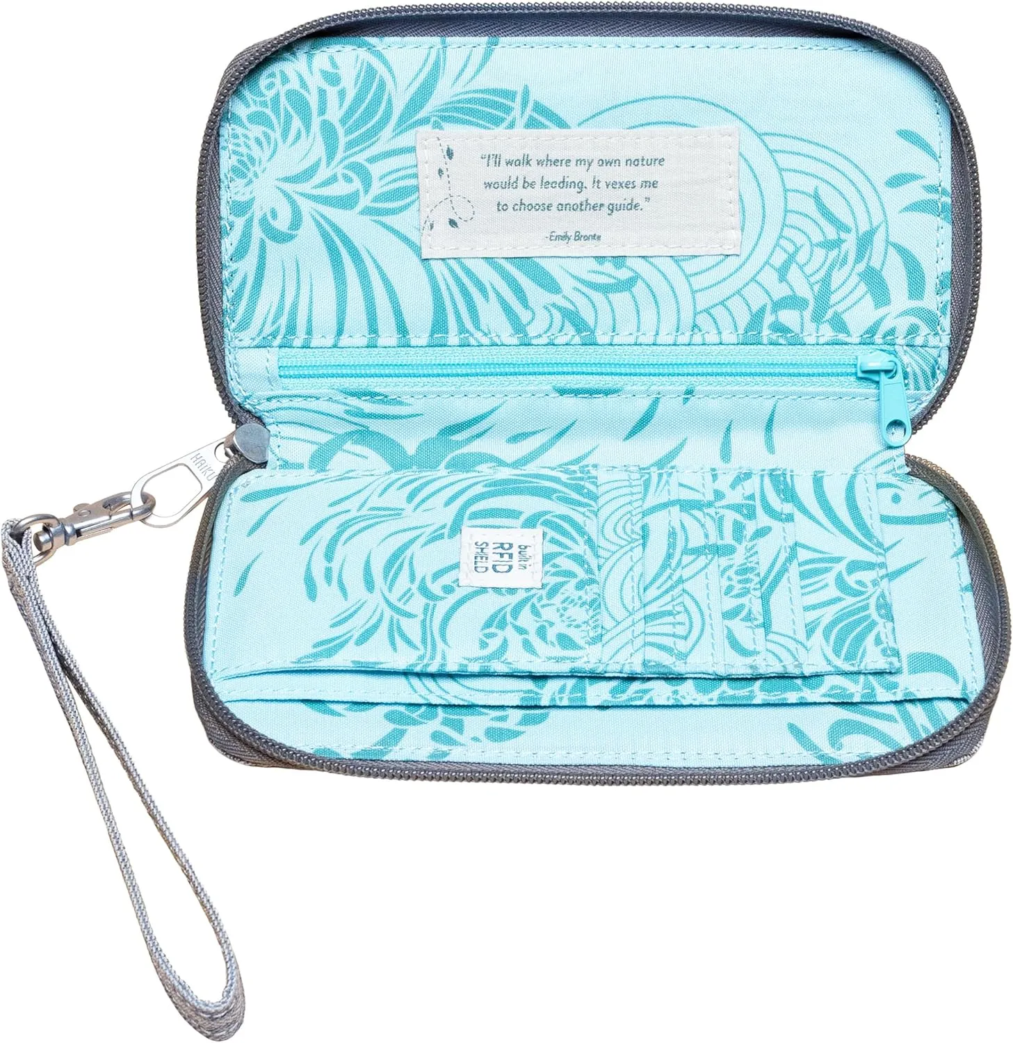 HAIKU Intrepid Wristlet, Clutch Wallet, Zip Around RFID-Blocking Credit Card and ID Holder, Hand Purse, Gray Poplar