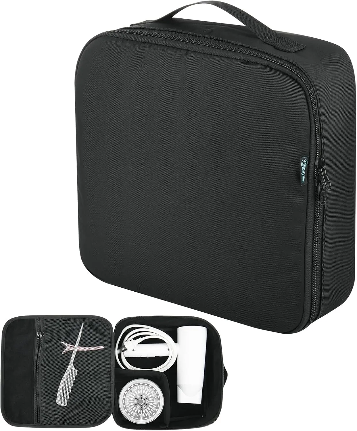 Hair Dryer Carrying Bag Travel Hairdryer Storage Bag Fits 1600W Ionic Blow Dryer and Styler Attachments, Universal Blowdryer Organizer with Mesh Pocket for Portable Hair Dryer and Styling Accessories