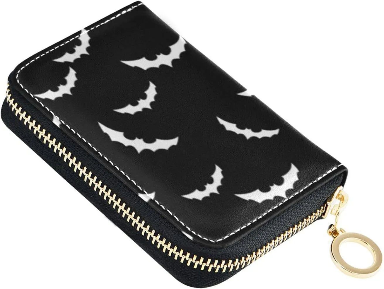 Halloween Bat RFID Credit Card Holder Wallets Accordion for Women Leather Zipper Card Case Accordion Wallet for Ladies Girls
