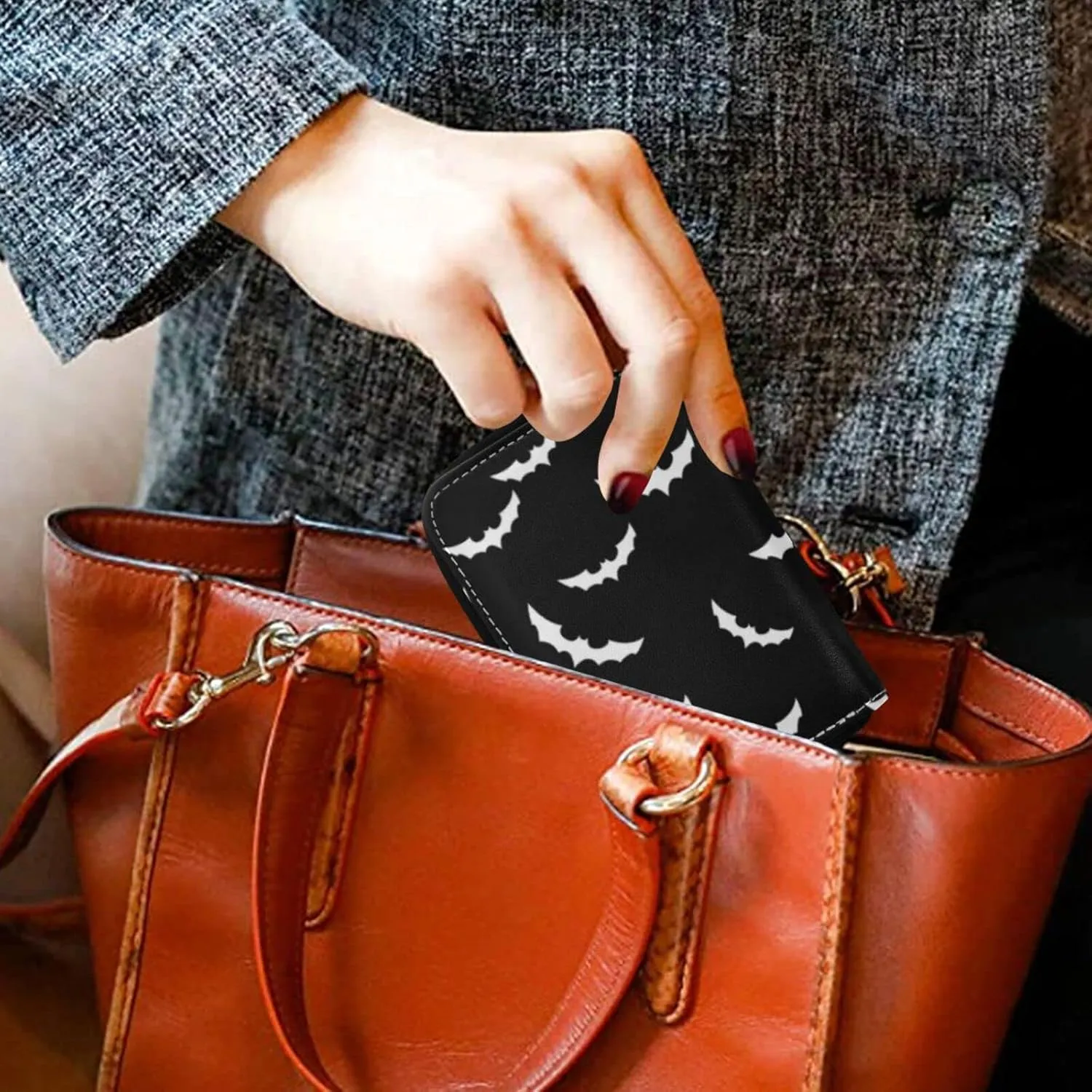 Halloween Bat RFID Credit Card Holder Wallets Accordion for Women Leather Zipper Card Case Accordion Wallet for Ladies Girls