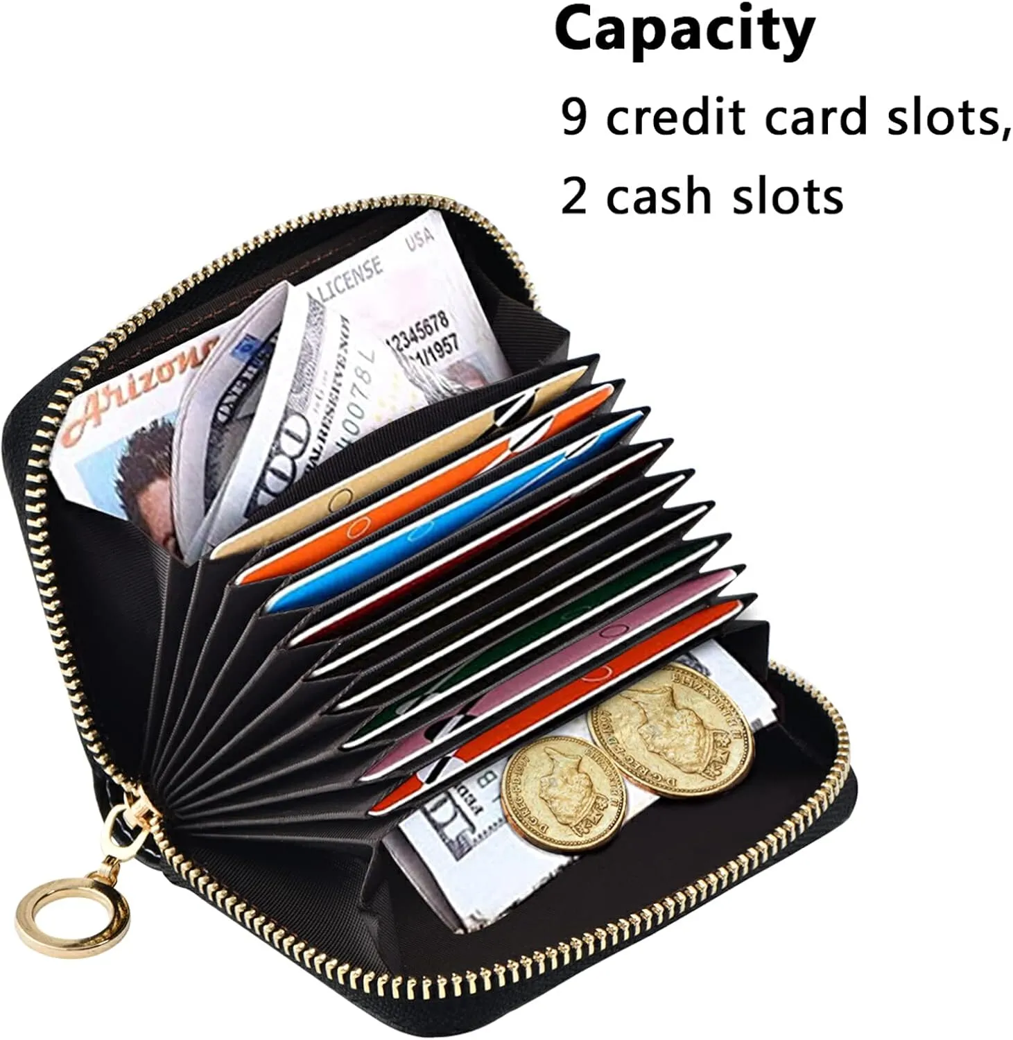 Halloween Bat RFID Credit Card Holder Wallets Accordion for Women Leather Zipper Card Case Accordion Wallet for Ladies Girls