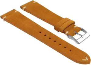 Hand-Stitched Suede Leather Quick Release Watch Band Strap - Tan - 21mm - Long Length