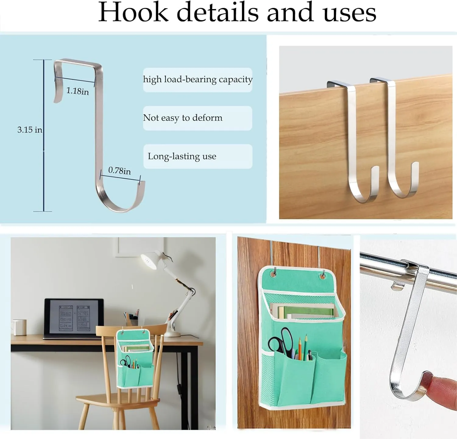 Hanging Basket for Organizing, Wall Organizer with Pockets and Over The Door Organizer，Can for Home, Closet, Office and Camper (2 Green)