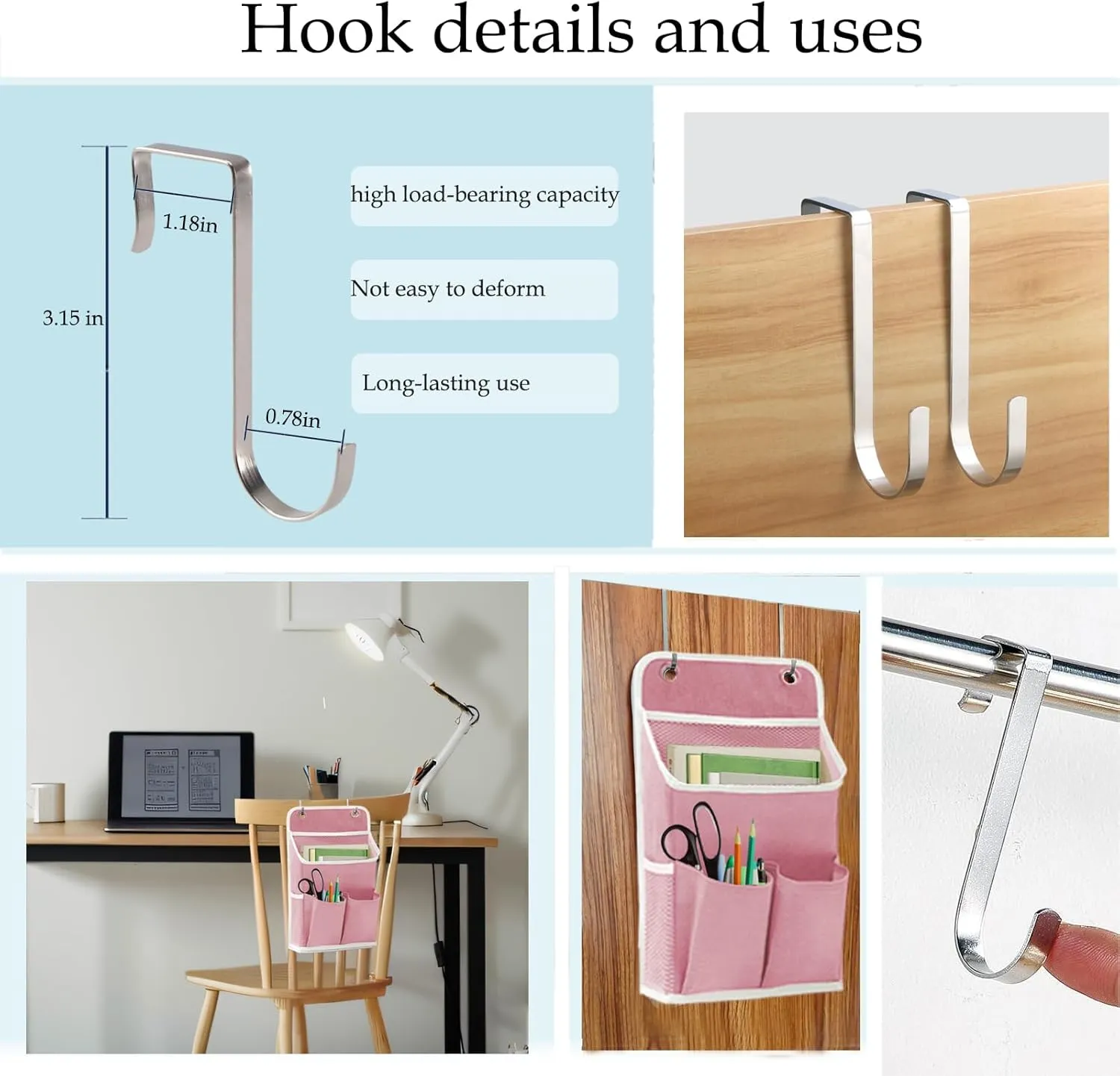 Hanging Basket for Organizing, Wall Organizer with Pockets and Over The Door Organizer，Can for Home, Closet, Office and Camper (2 Pink)