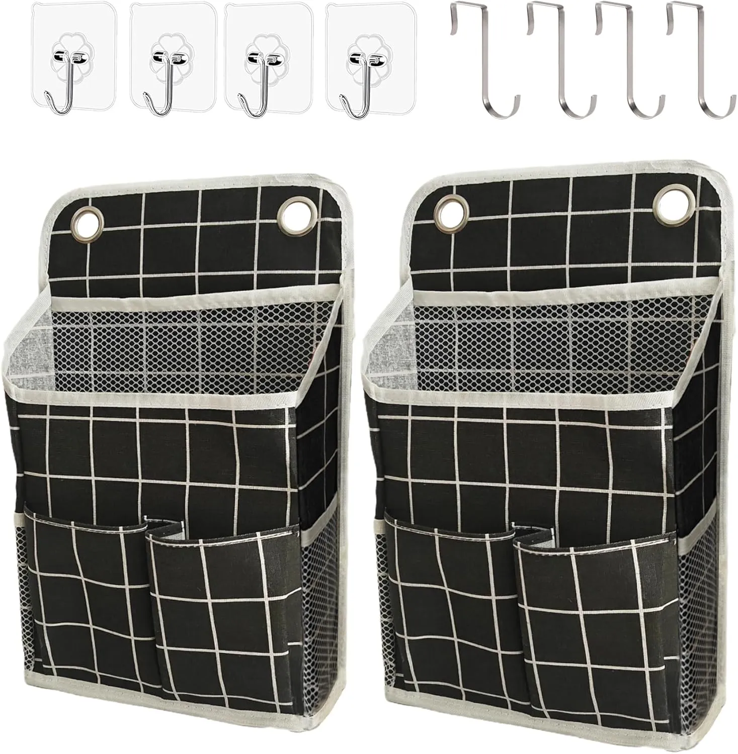 Hanging Basket for Organizing, Wall Organizer with Pockets and Over The Door Organizer，Can for Home, Closet, Office and Camper (Black Grid2)