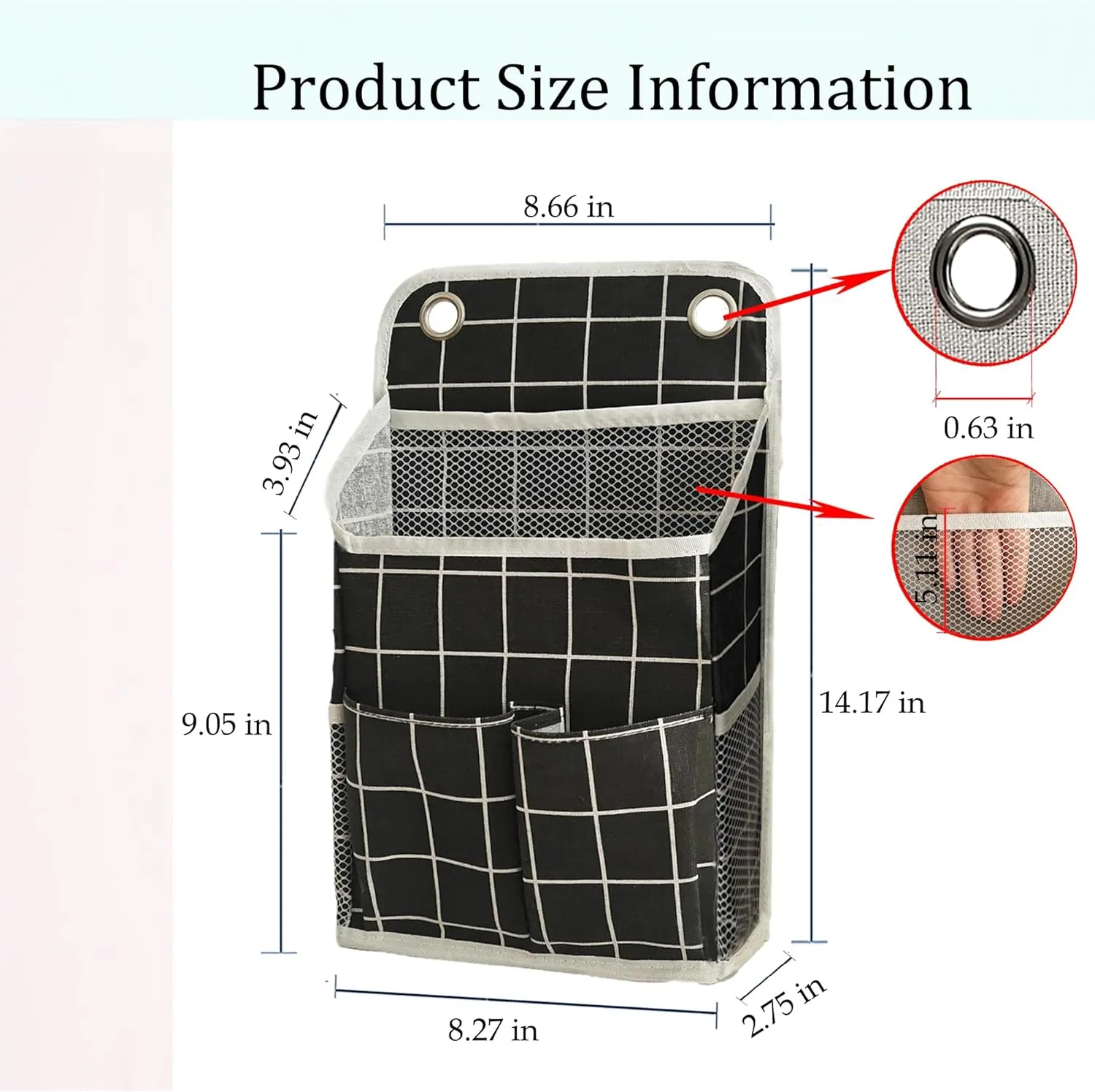 Hanging Basket for Organizing, Wall Organizer with Pockets and Over The Door Organizer，Can for Home, Closet, Office and Camper (Black Grid2)