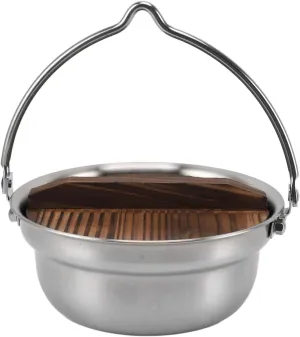 Hanging Camping Pot, Stainless Steel 3 Tier Outdoor Cookware with Wooden Cover for Campfire Cooking Pots Pans Induction Cooker Barbecues (4.5L)