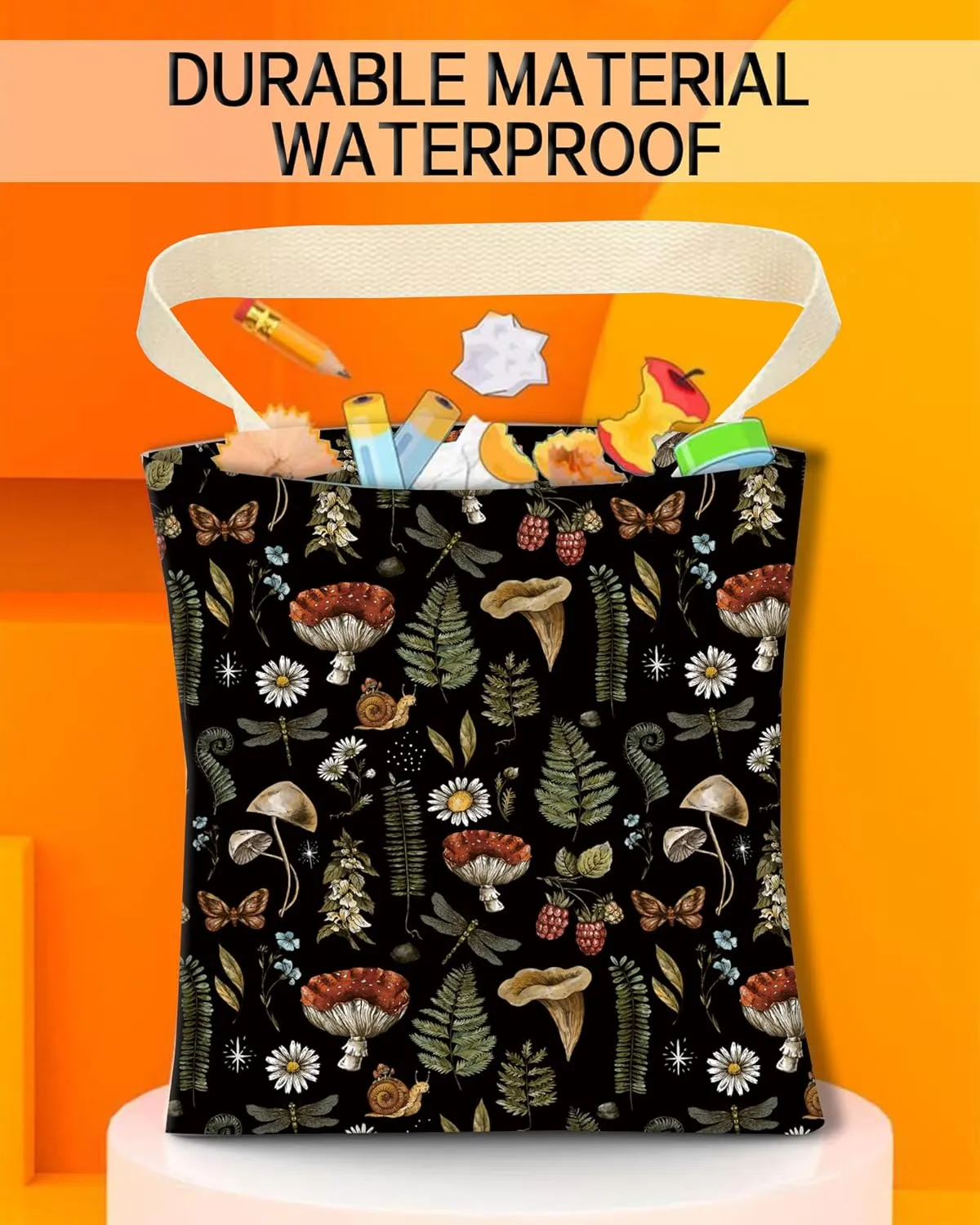 Hanging Car Trash Can - Boho Mushroom Design, Back Seat Organizer for Travel, Camping, Vehicle Accessories