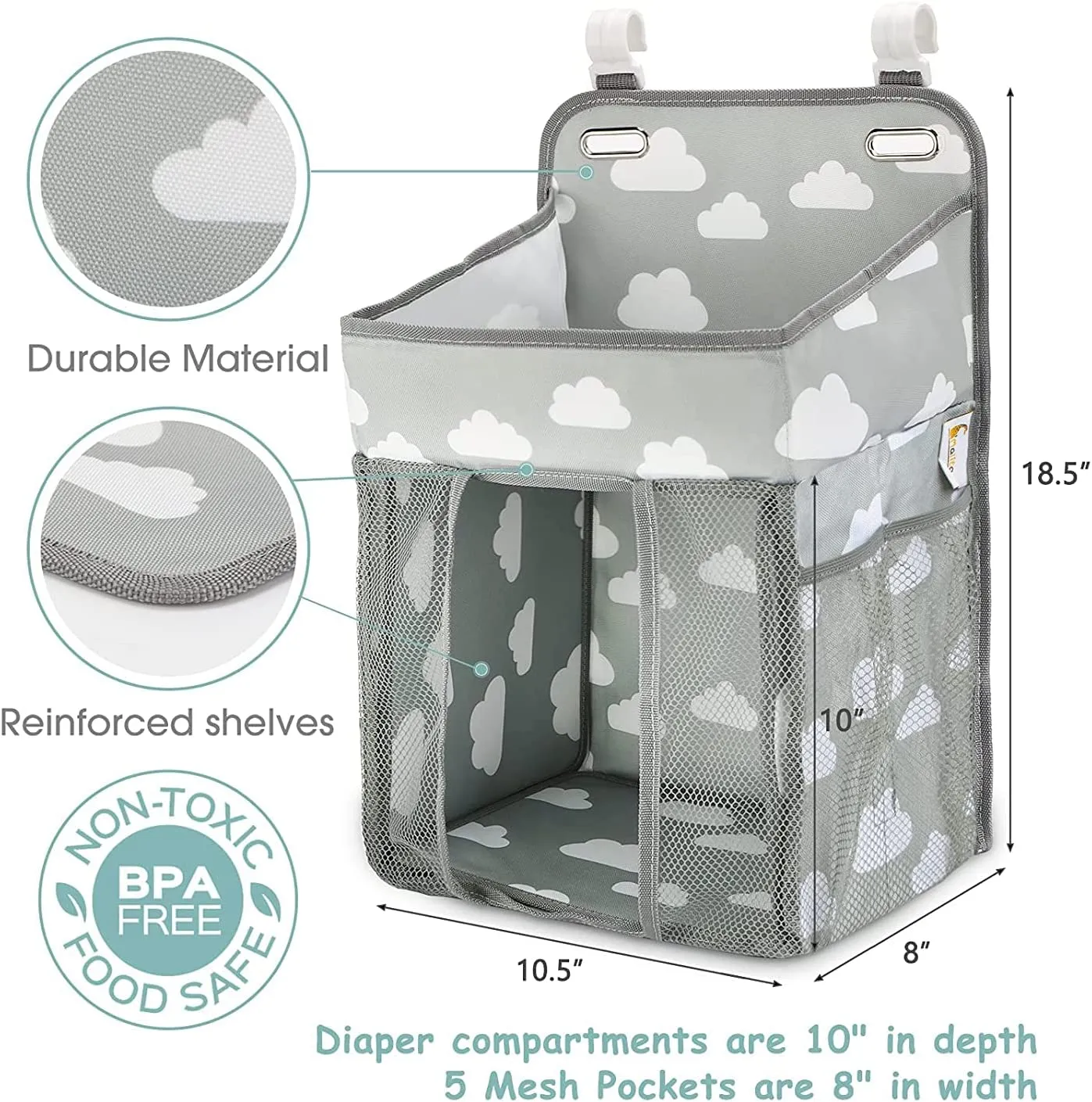 Hanging Diaper Organizer, Baby Nappy Caddy Stacker Nursery Storage for Change Table, Cot, Baby Shower Gifts