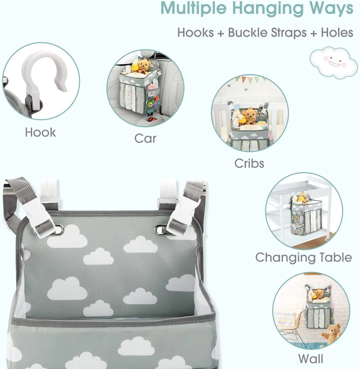 Hanging Diaper Organizer, Baby Nappy Caddy Stacker Nursery Storage for Change Table, Cot, Baby Shower Gifts