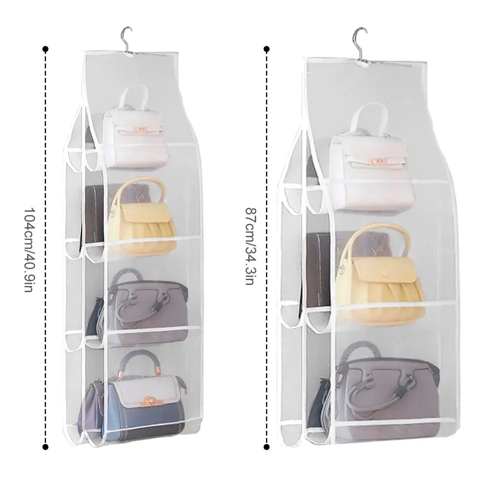 Hanging Handbag Storage Bag With 8 Pocket Wardrobe Closet Transparent Organizer Dust-proof Cover for Household Sundry Shoe Bag