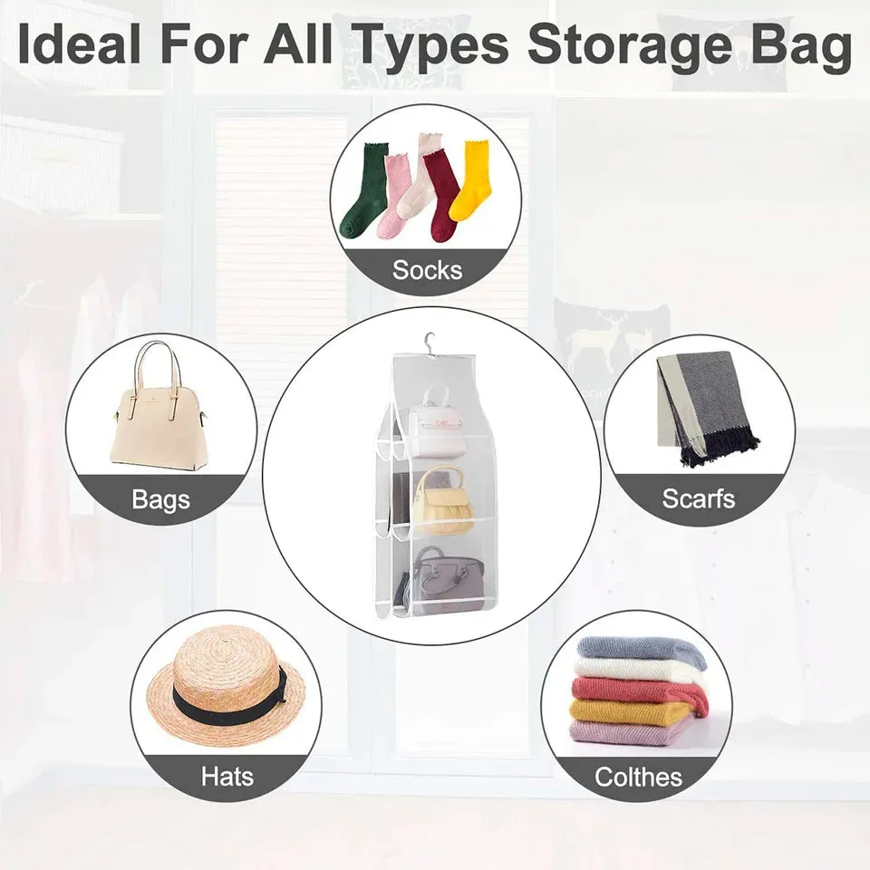 Hanging Handbag Storage Bag With 8 Pocket Wardrobe Closet Transparent Organizer Dust-proof Cover for Household Sundry Shoe Bag