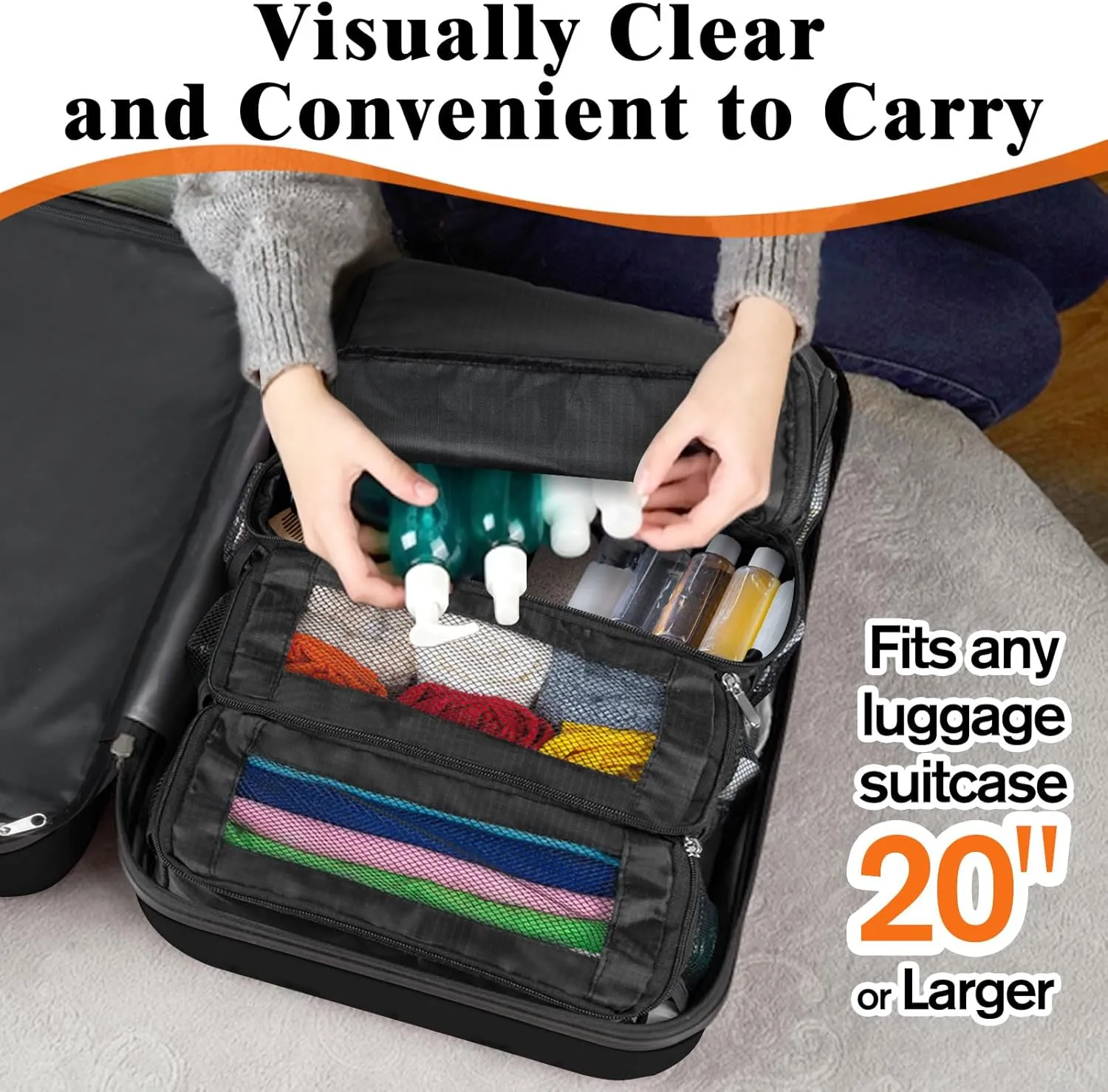 Hanging Travel Organizer, Carry-on Luggage Suitcase Organizer, Portable Shelves Packing Cube for Cruise Essentials, Small, Black