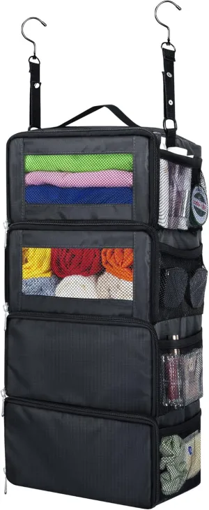 Hanging Travel Organizer, Carry-on Luggage Suitcase Organizer, Portable Shelves Packing Cube for Cruise Essentials, Small, Black