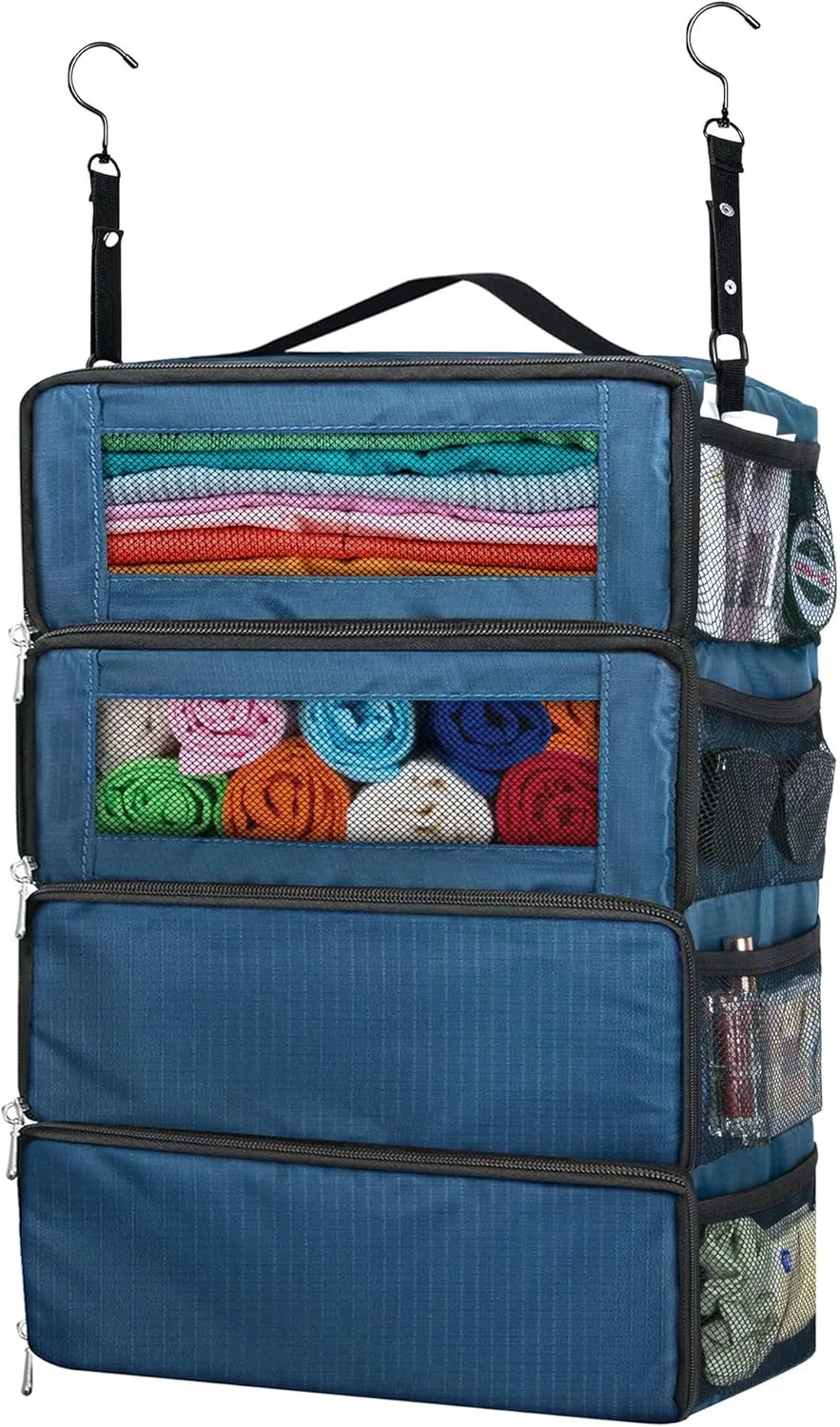 Hanging Travel Organizer, Carry-On Luggage Suitcase Organizer, Portable Travel Shelves Packing Cube for Cruise, Medium, Navy Blue