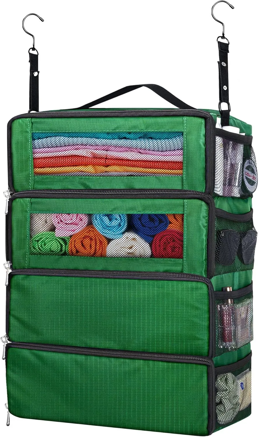 Hanging Travel Organizer, Carry on Luggage Suitcase Organizer, Travel Essentials Portable Travel Shelves Packing Cube for Travel Cruise Medium,Green
