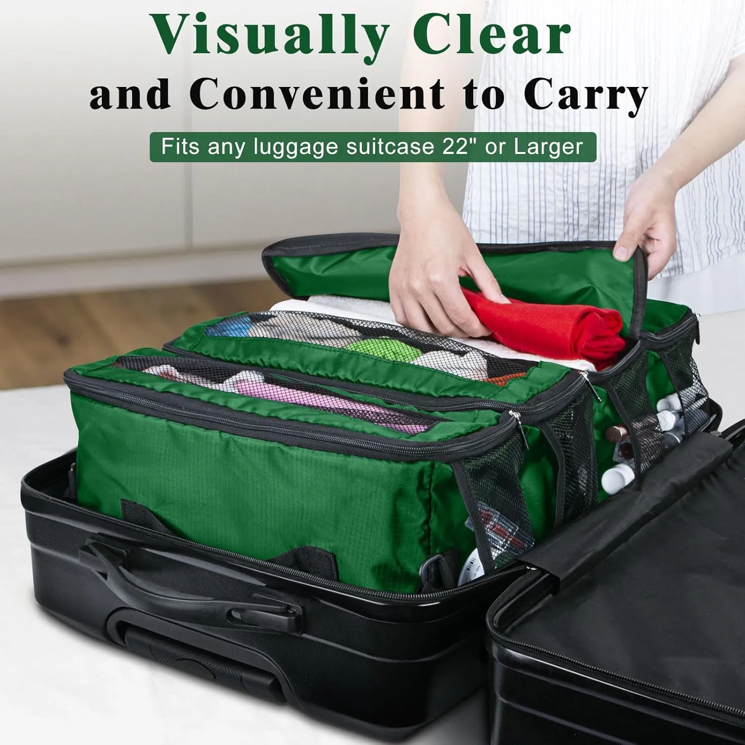 Hanging Travel Organizer, Carry on Luggage Suitcase Organizer, Travel Essentials Portable Travel Shelves Packing Cube for Travel Cruise Medium,Green