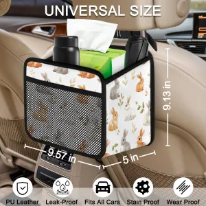 Hare Rabbit Leaves Car Backseat Organizer PU Leather Automotive Back Seat Storage Bag Universal Hanging Garbage Box Travel Accessories Foldable