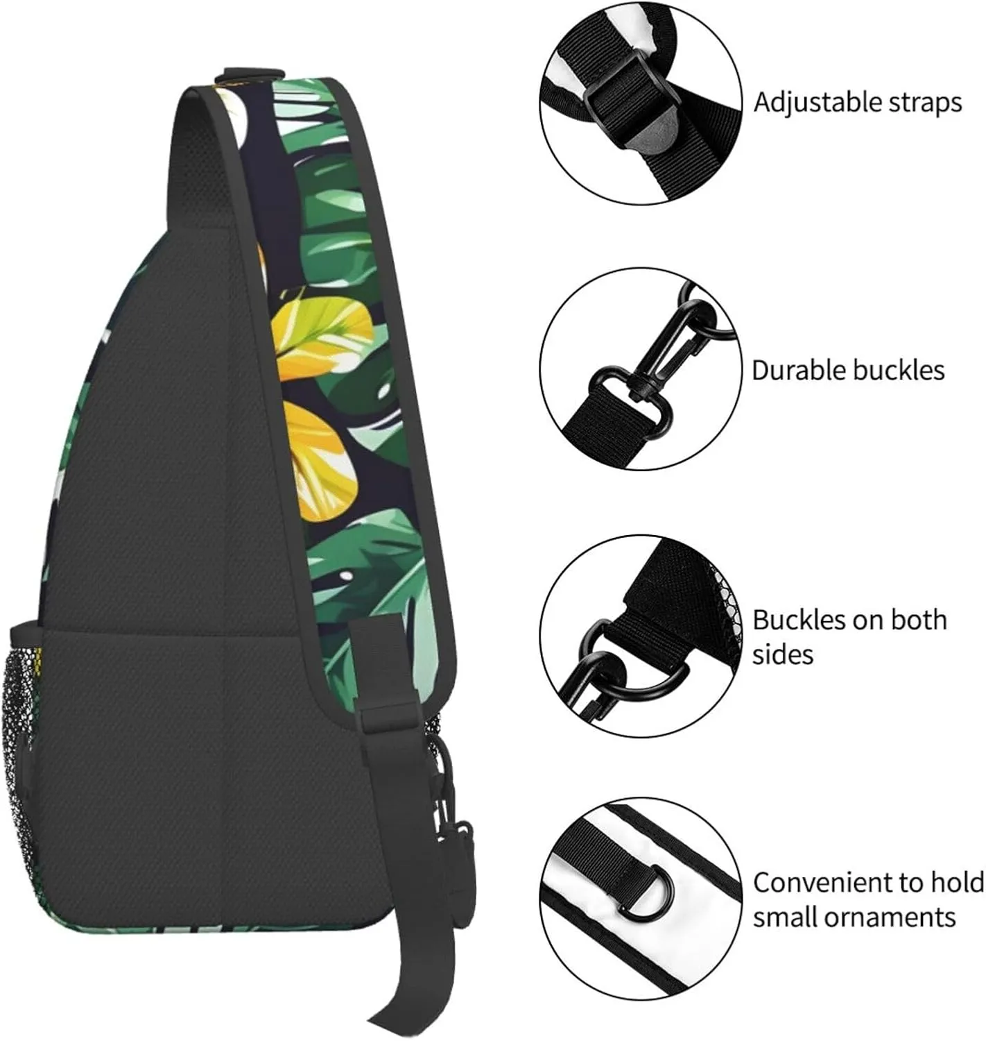 Hawaiian Tropical Leaves Flowers Unisex Casual Diagonal Chest Bag,Multipurpose Crossbody Shoulder Bag Travel Hiking Daypack