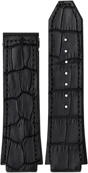 HAZELS 25 * 19mm Real Cow Leather Rubber Watchband for HUBLOT Classic Fusion Universe Big Bang Series Men Belt Watch Band Butterfly Buckl (Color : Black no Buckle, Size : 26-19mm)